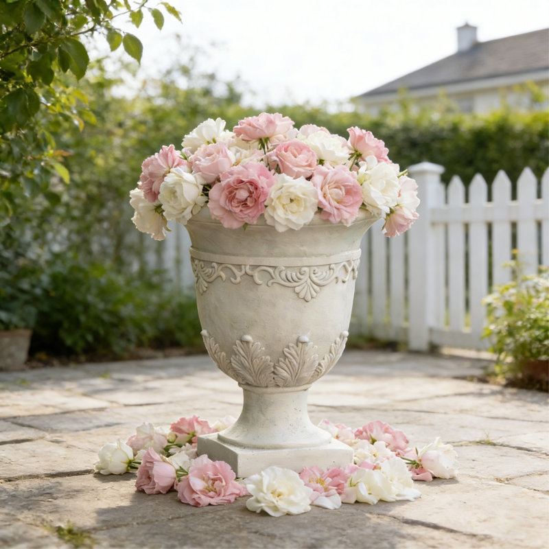 Jardinière urne de jardin, 16,75 x 16,75 x 20,25 pouces, pot de fleurs d'intérieur de style classique pour l'extérieur, sans assemblage fait à la main, conception unique, pour patio, jardin, salon, décoration intérieure