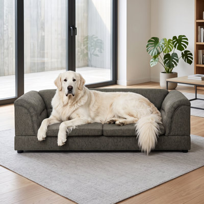 Oversized Pet Sofa with Curved Armrests, Raised Linen Cushion & Sturdy Frame – Comfortable Pet Couch for Large and Oversized Dogs, Cats, and Multi-Pet Households