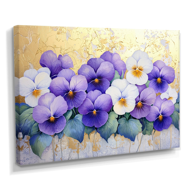 «Golden Harmony Of Violets Flowers III - Violets», art mural, H 12 po x l 20 po, Toile tendue, Ne s’applique pas