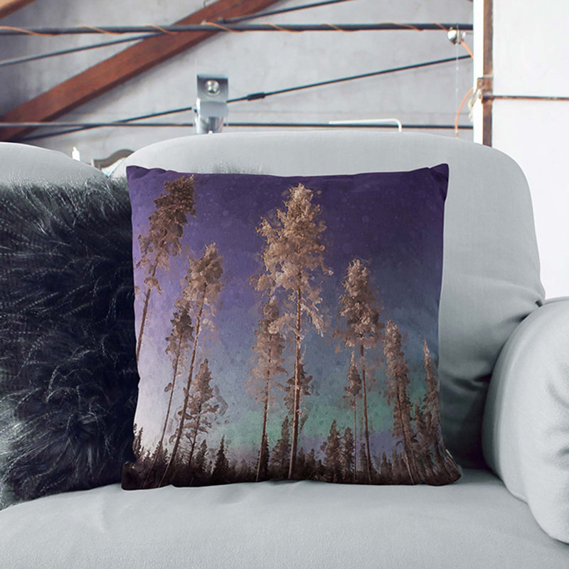 Trees Below the Northern Lights Cushion with Filling, 55cm H x 55cm W x 20cm D, Black