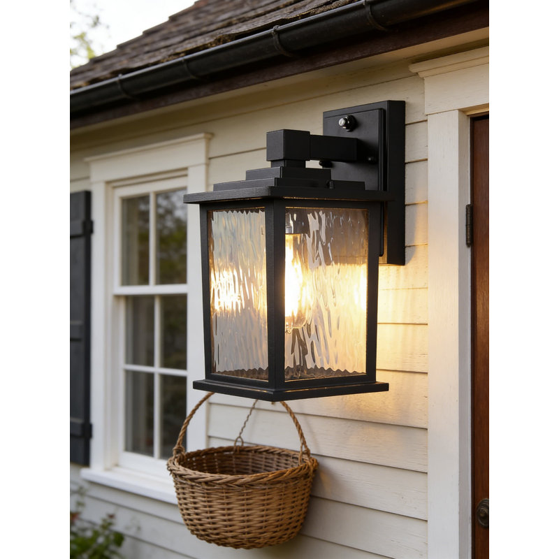 Dusk To Dawn Outdoor Wall Light With Photocell Sensor, Waterproof Aluminum Wall Lantern For Porch, Patio, And Front Door, Hardwired Matte Black Exterior Fixture