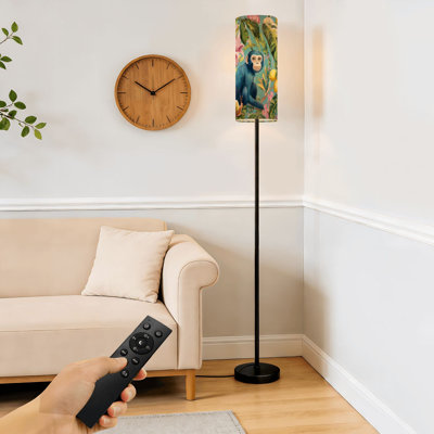 Floor Lamp  Fanciful Animal Scene Monkey Parrot Cat Vibrant Floral Decor Dimmable Modern Standing Lamp with Remote Control Footswitch Bulb Lampshade Tall Pole Corner Lamp for Living Room Bedroom Office