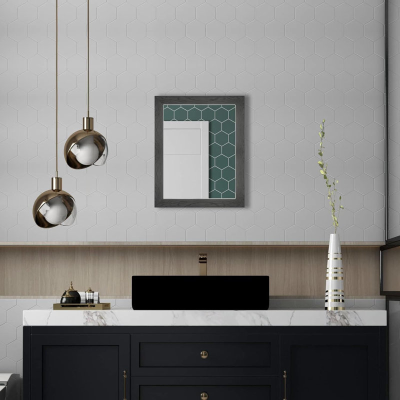 Rectangular Wall Mirror For Bathroom, Bedroom, Entryway, Living Room, Matte Black, 20" x 16"