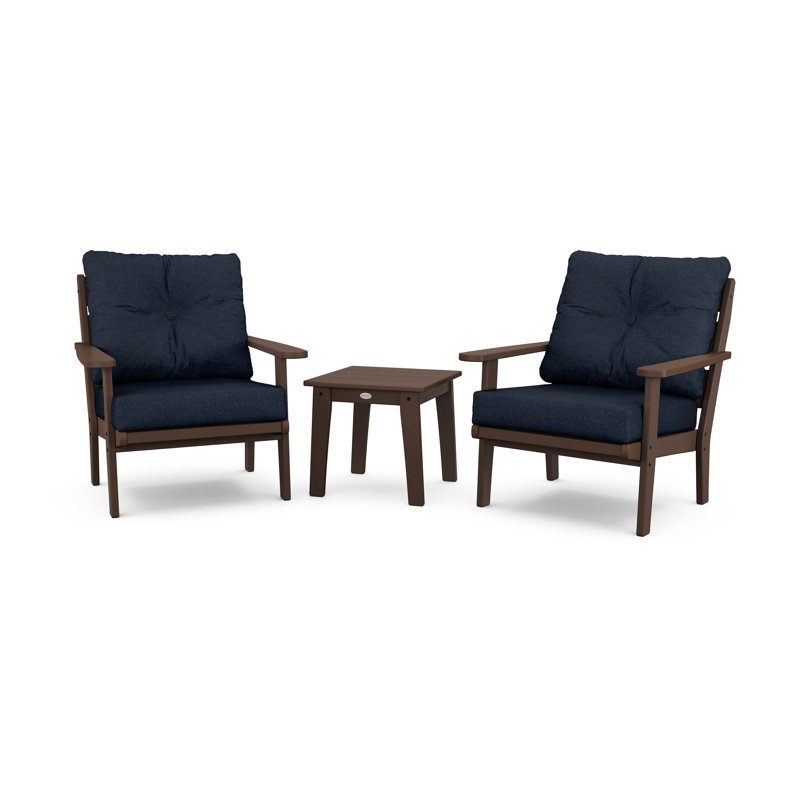 Lakeside 3-Piece Deep Seating Chair Set, Mahogany, Marine Indigo