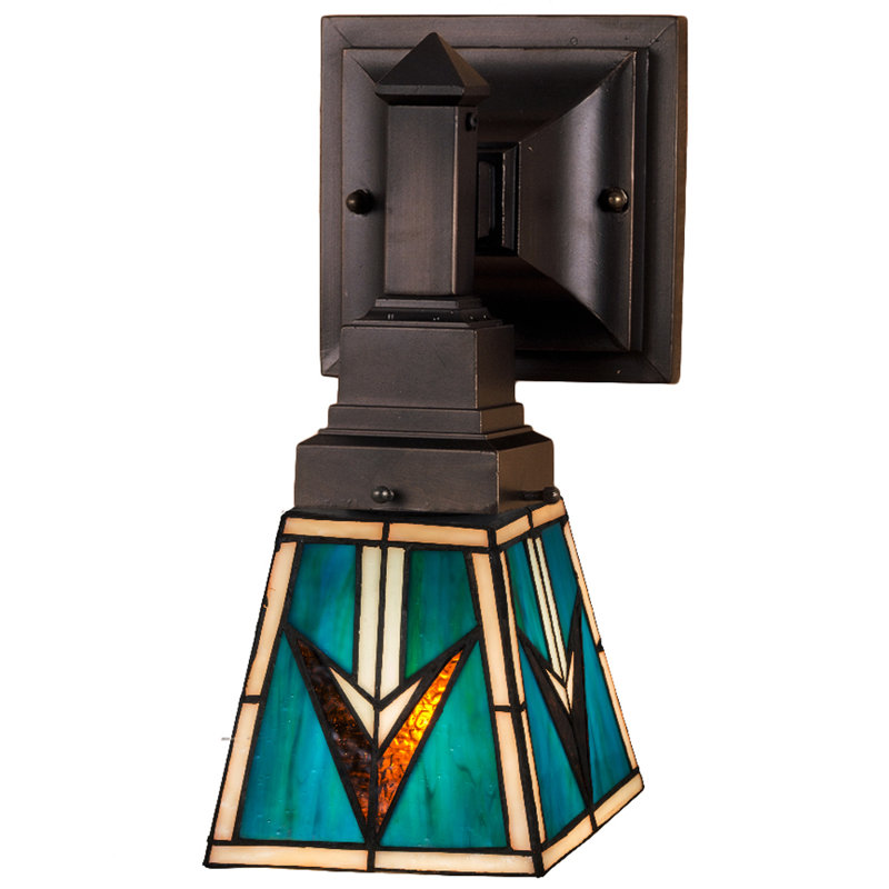 Valencia Mission Bronze Wall Sconce with Dimmable Stained Glass Shade