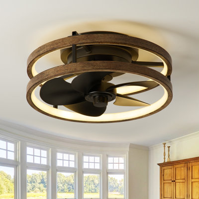 Gurley 13" Farmhouse Flush Mount LED Ceiling Fan with Light Kit and Remote