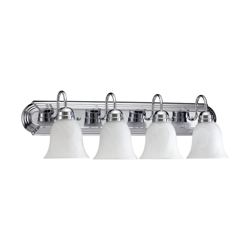 Woodberry 4 - Light Vanity Light, 100 Watt, Chrome, White Faux Alabaster Glass