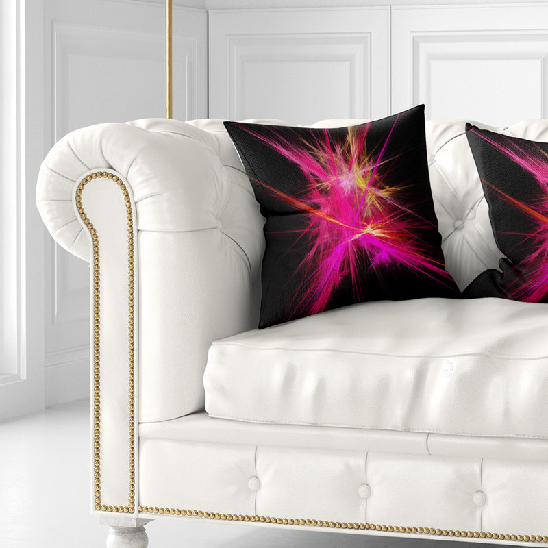 Rayures multicolores roses du chaos fractal - coussin imprimé abstrait, 16 po x 16 po, Coussin décoratif