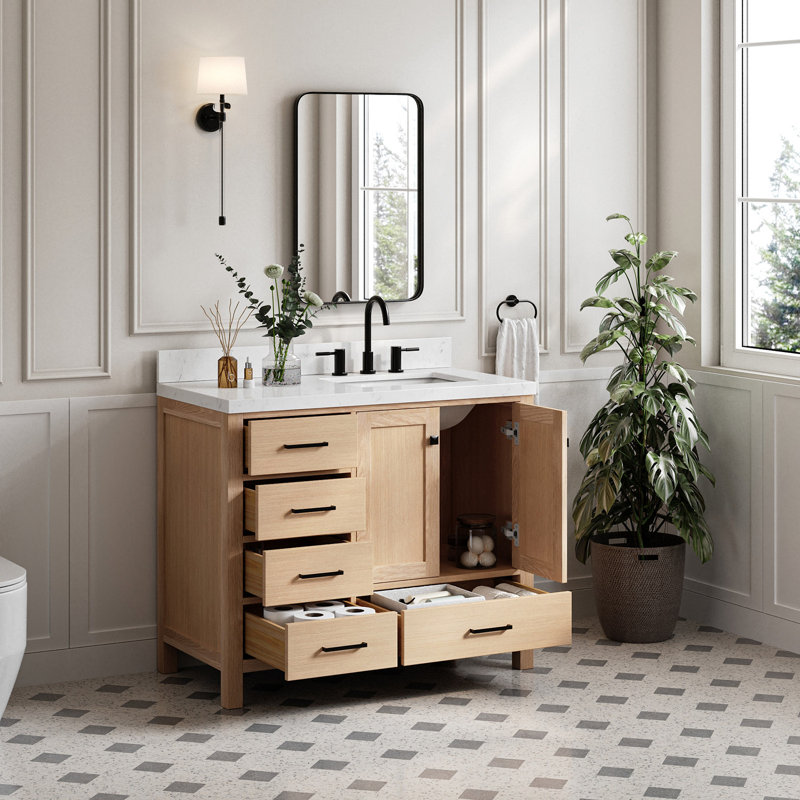  Meuble-lavabo simple 42,25 po avec plateau, Right, Rectangular, Chêne
