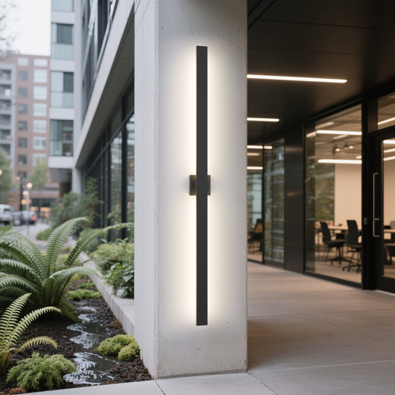  Jeanique Iron LED Outdoor Wall Light, Matte Black, 63" H x 2.5" W x 2.79" D