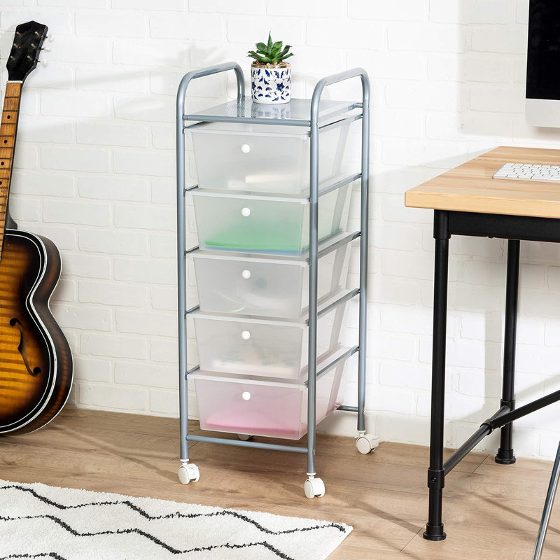 5-Drawer Rolling Storage Cart With Smooth Plastic Drawers And Locking Wheels For Home Office And Craft Organization