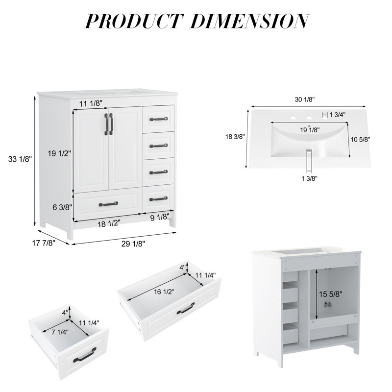 30'' Single Bathroom Vanity With Ceramic Top, 30"