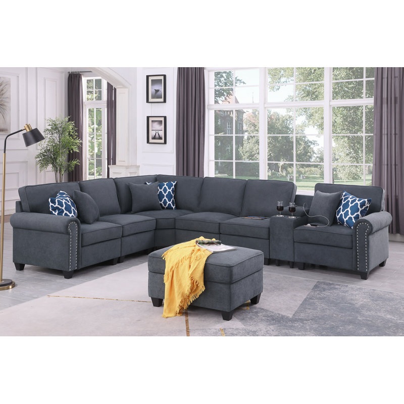 Kittleson 121.1'' Wide Reversible Modular Corner Sectional with Ottoman, Gray Polyester Blend