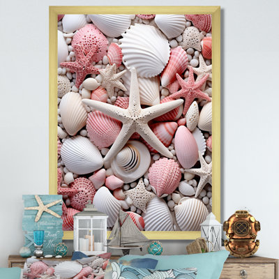 «Beige rose coquillage sur la plage I», reproduction sur toile