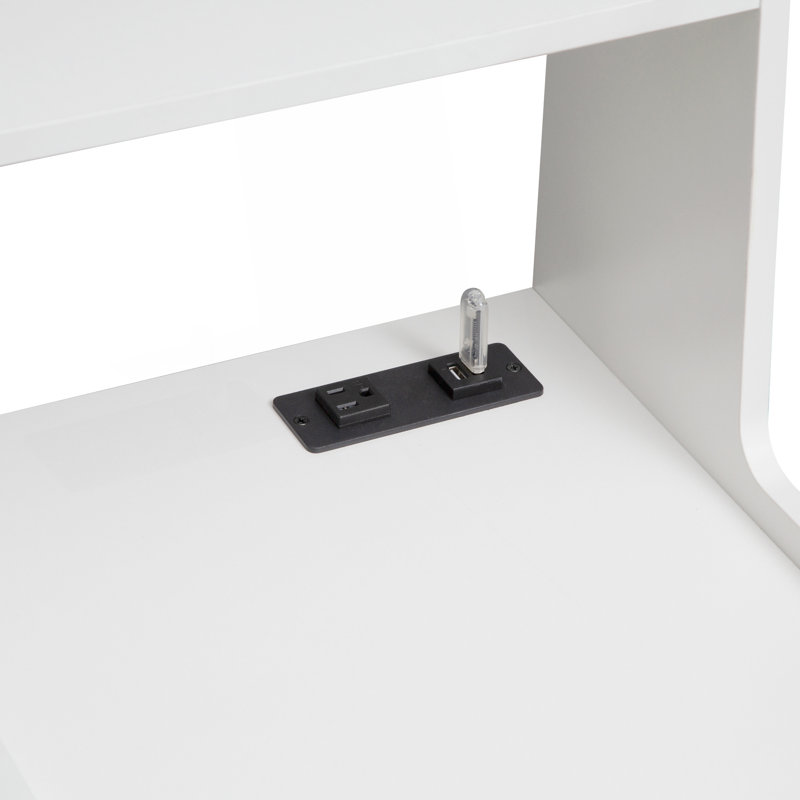 Ensemble de 2 tables de chevet avec station de charge, table de chevet intelligente avec veilleuse, Blanc