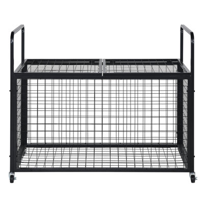 Rolling Sports Ball Storage Cart, Lockable Basketball Cage With Double Lids, Sport Equipment Holder Organizer For Indoor Outdoor, Steel Storage Rack For Garages, Playgroup, Gym And Schools