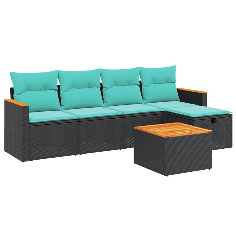 6 Piece Patio Sofa Set With Cushions Poly Rattan, Light Blue, Black
