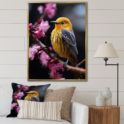 Oiseau jaune sur une fleur de cerisier IV sur toile