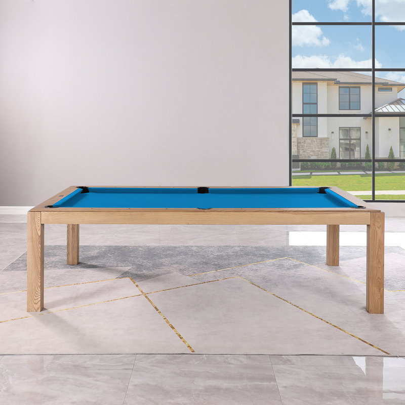 Table de billard en ardoise avec plateau de salle à manger Olivia, 7 pi, Frêne Rétro, Bleu tournoi