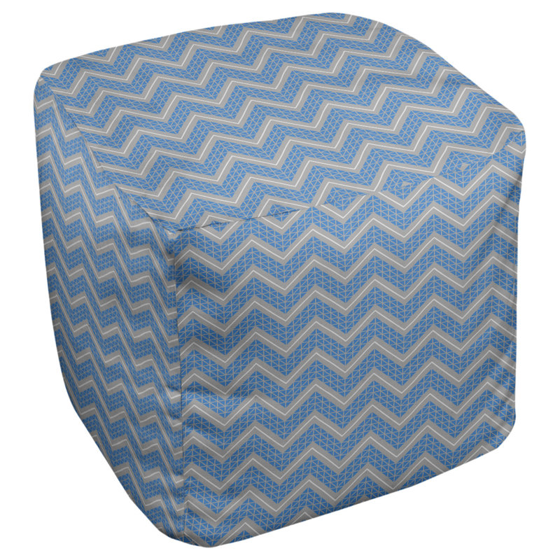 Repose-pieds cubique à motif à chevrons à la main classic, Bleu foncé