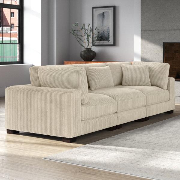 3 Seat Streamlined Upholstered Sofa Couch with Removable Back and Seat  Cushions and 2 pillows, Gray-ModernLuxe