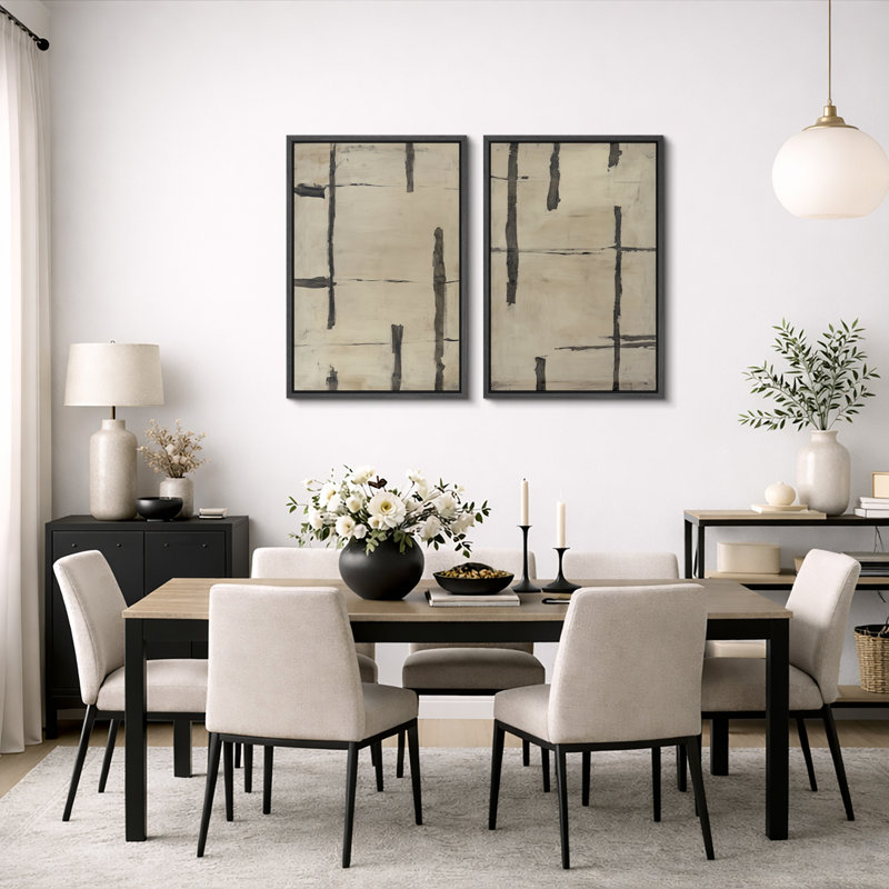 «Neutral Linear Abstract Art», images de salon, estampe numérique sur toile encadrée, 2 pièces, H 24 po x l 32 po x P 1,5 po