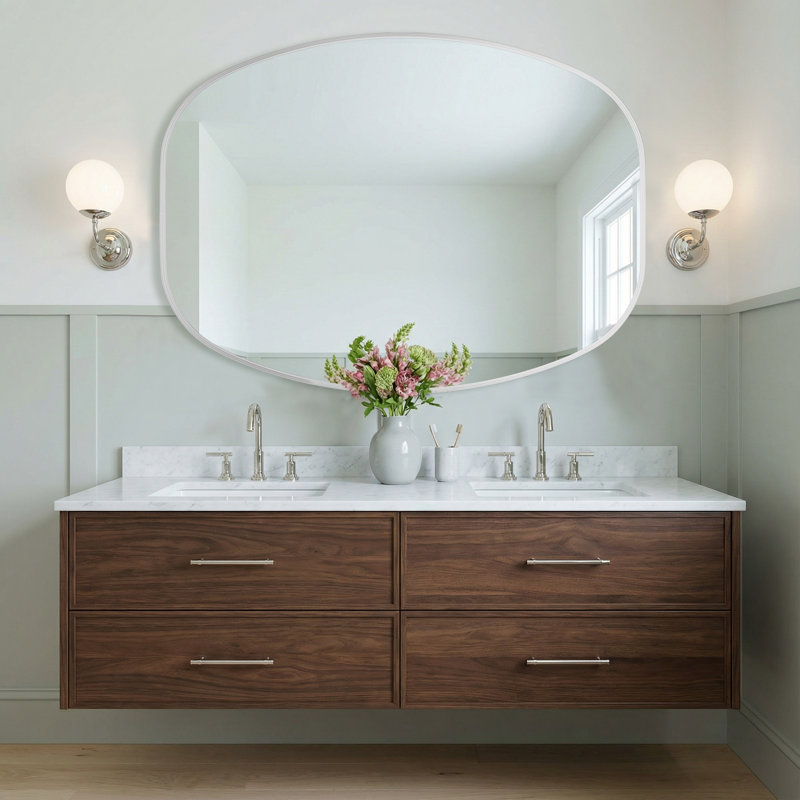 Metal Oval Wall Mirror, Silver, 40" x 30"