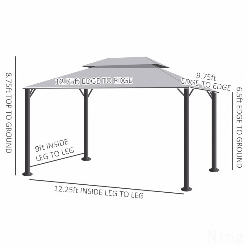 10X13FT Gazebo Aluminum, Mosquito Net For Garden Use With Double Roof (Gray)