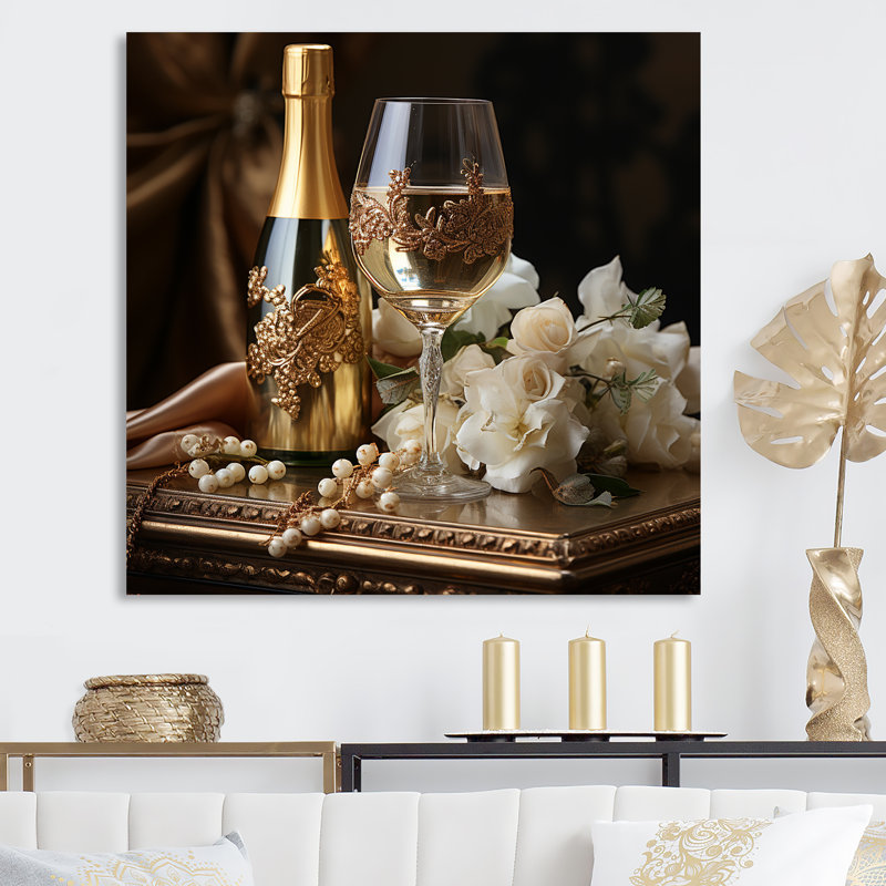 Classic Elegance - Champagne, reproduction d'art sur toile encadrée vin, Toile tendue, H 16 po x l 16 po x P 1 po