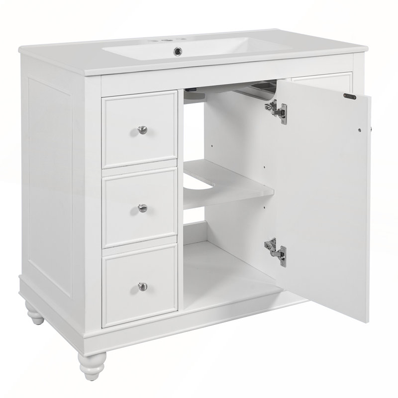 Meuble-lavabo moderne blanc avec lavabo en céramique, Blanc