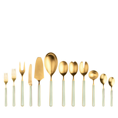 Fantasia Ice Gold Flatware Set - 67 Pieces - Sage