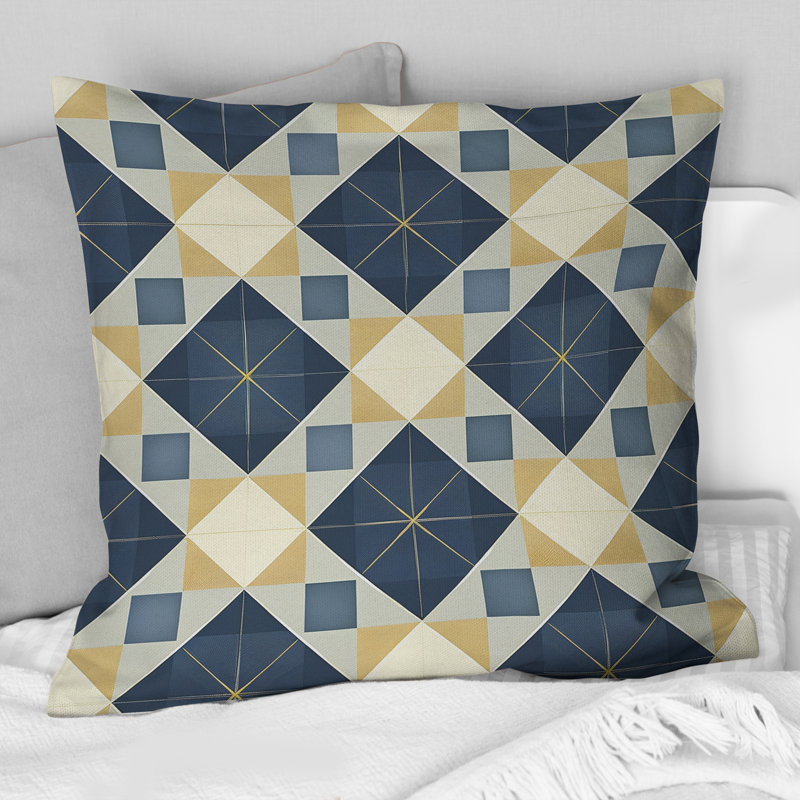 Imprimé vichy bleu marine II - coussin décoratif moderne, H 16 po x l 16 po