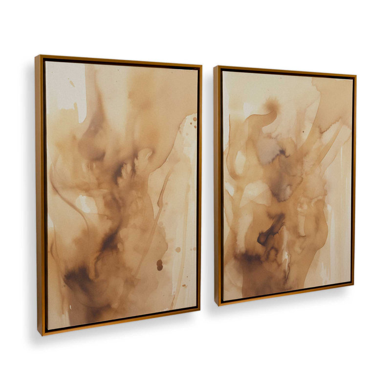 Burnt Echoes, ensemble de 2 toiles encadrées, Cadre flottant or poli, H 30,75 po x l 41,5 po x P 1,75 po