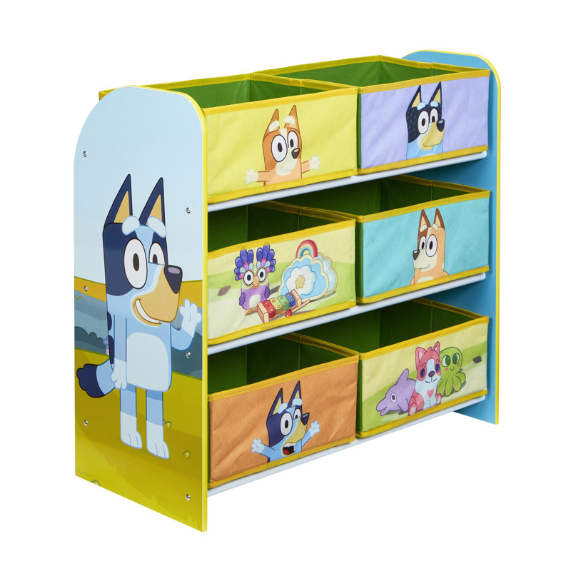 Bluey and Friends Kids Storage Unit - MDF Unit with 6 Fabric Containers with Kids Bedroom or Playroom, 60cm x 63.5cm x 30cm