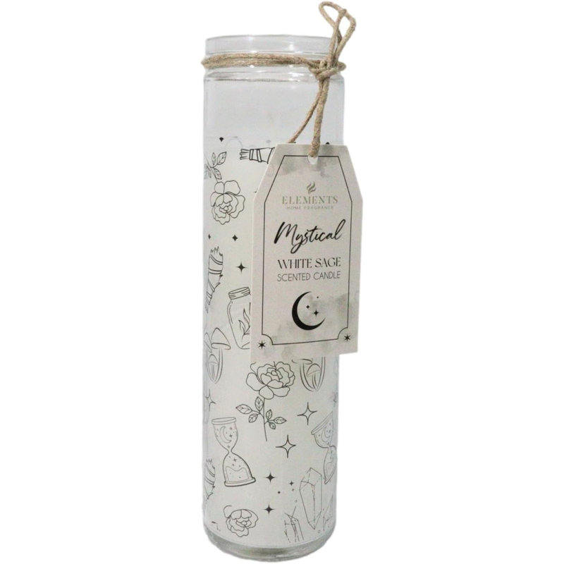 Mystical Magic Symbols White Sage Wicca Tall Tube Scented Candle Home Fragrance