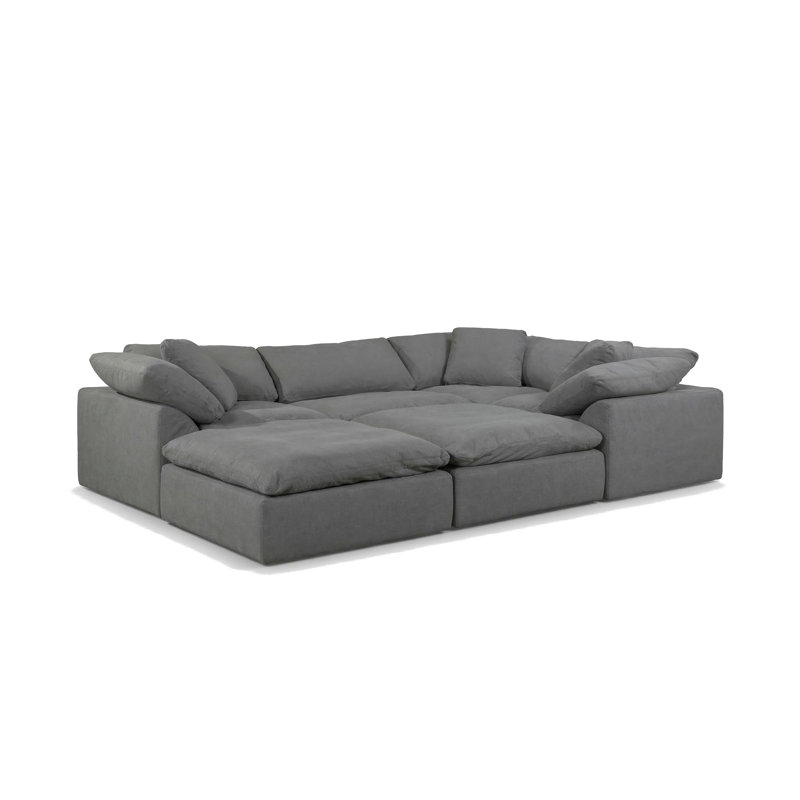 Mielke  Cloud-Inspired 132" 6 Piece Oversized Deep Lounge Slipcovered Modular Corner Sectional with 2 Ottomans | Performance Fabric Washable Water-Resistant Stain-Proof | Deep-Seating Down-Filled Couch | Plush Cushions, Modern Design 