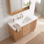 Meuble-lavabo moderne en grain de bois avec lavabo en résine, pied de support central réglable, portes et tiroirs à fermeture en douceur