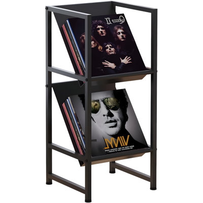 2-Tier Metal Vinyl Record Storage Shelf, Stackable LP Record Holder With Dividers For Organized Album Display And Collection by Hokku Designs