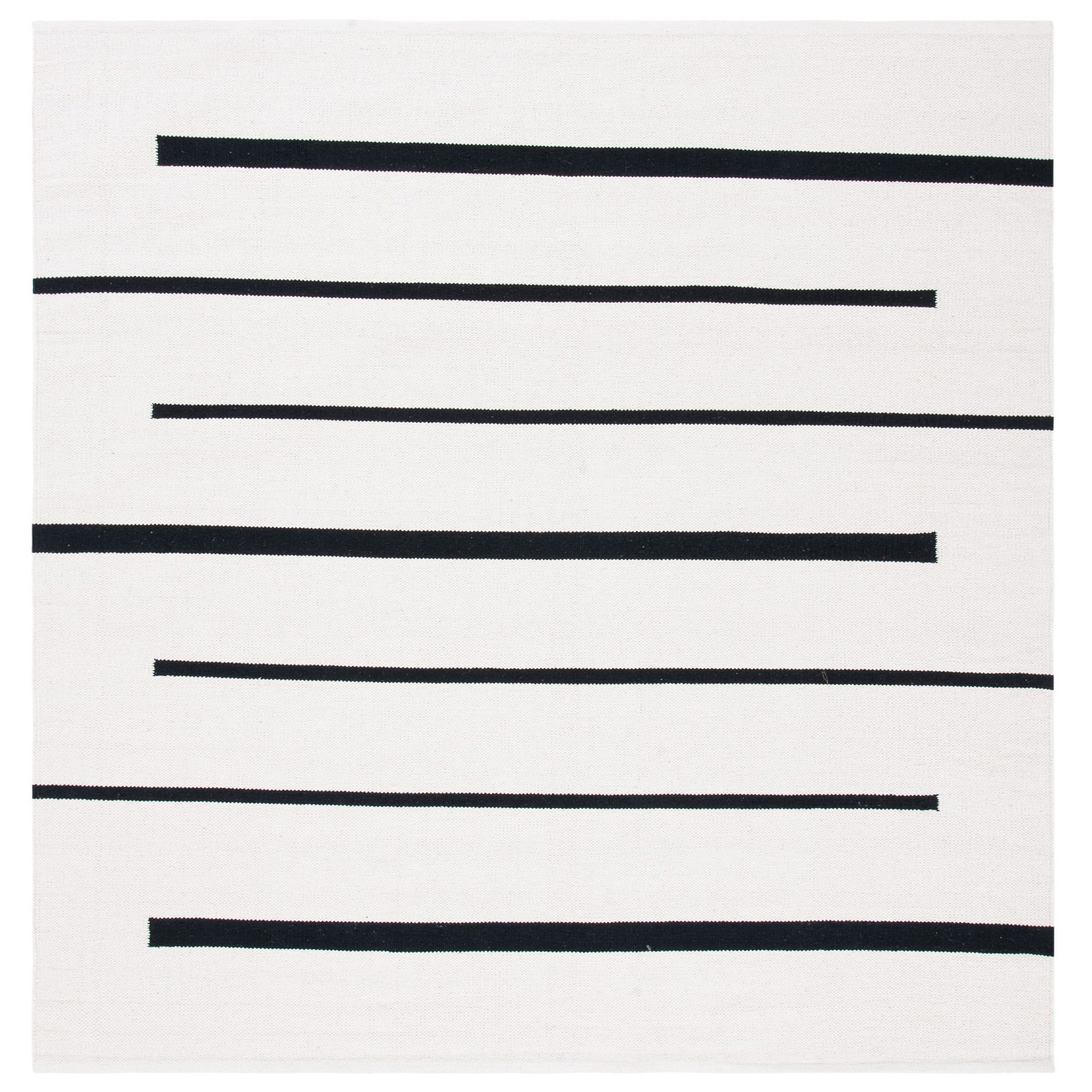 Mana Ivory Black Hand-Woven Striped Cotton Rug, Square 6'