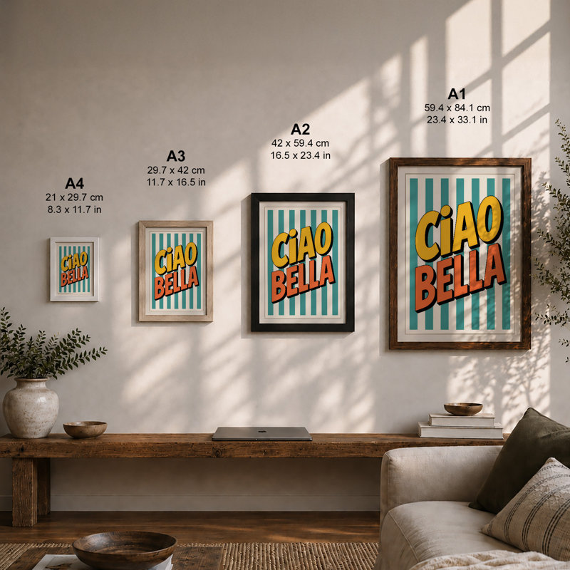 Ciao Bella Retro - Framed Print, A4 - 29.7 x 21.0 cm, Unframed