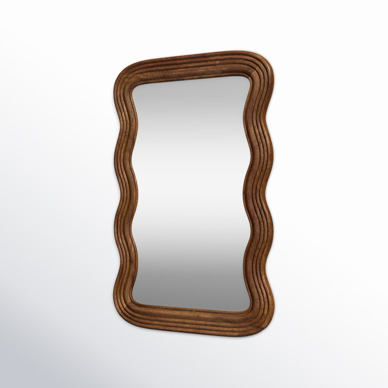 Brown Solid Wood Wavy Wall Mirror