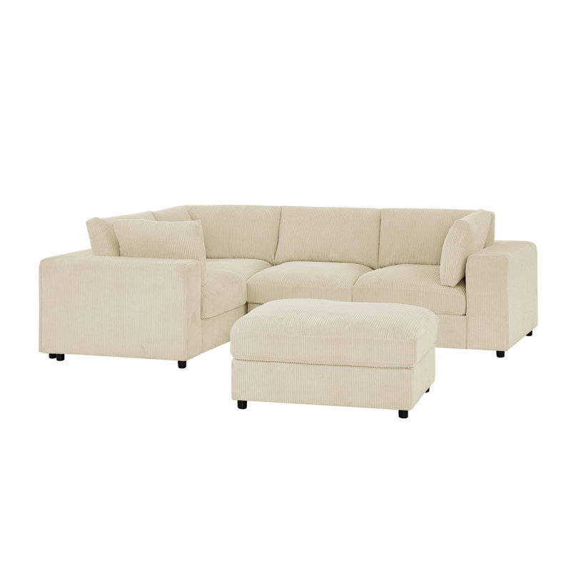 Blewle Corduroy Upholstered Modular Sectional, Beige Corduroy