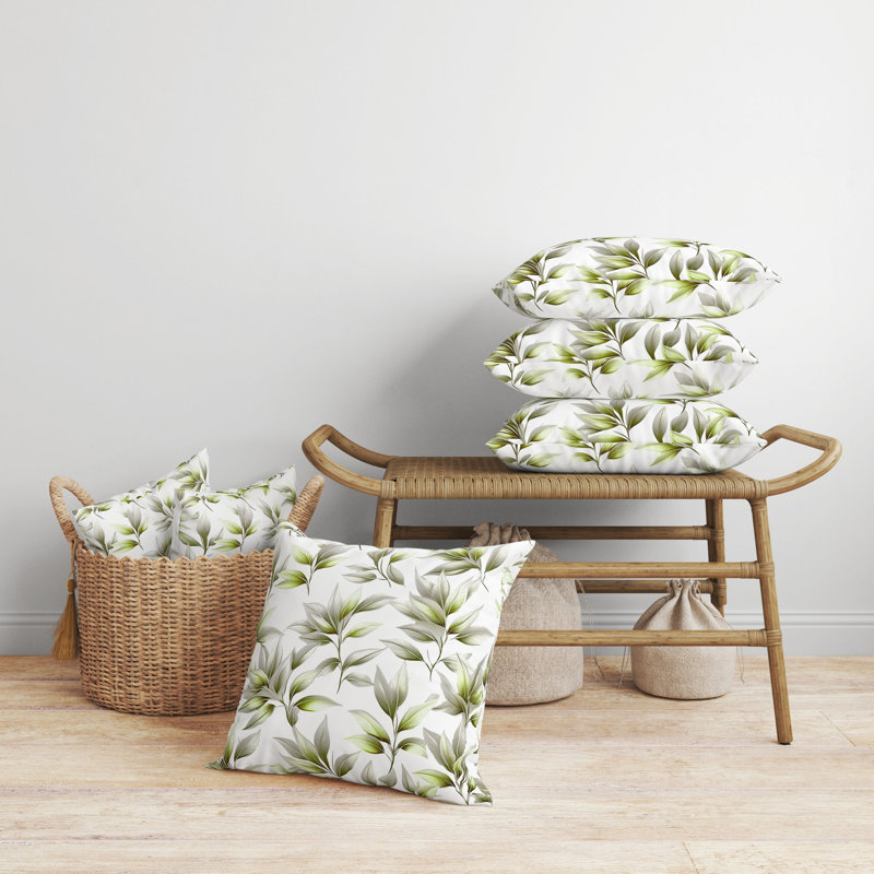 Coussin Enchanted Leaflet, H 18 po x l 18 po, Argenté / Vert