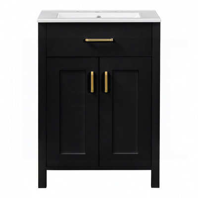 Ensemble de meuble-lavabo de salle de bain avec lavabo en céramique, meuble-lavabo peu encombrant - l 24 po x P 18 po x H 34 po, 2 portes à fermeture en douceur