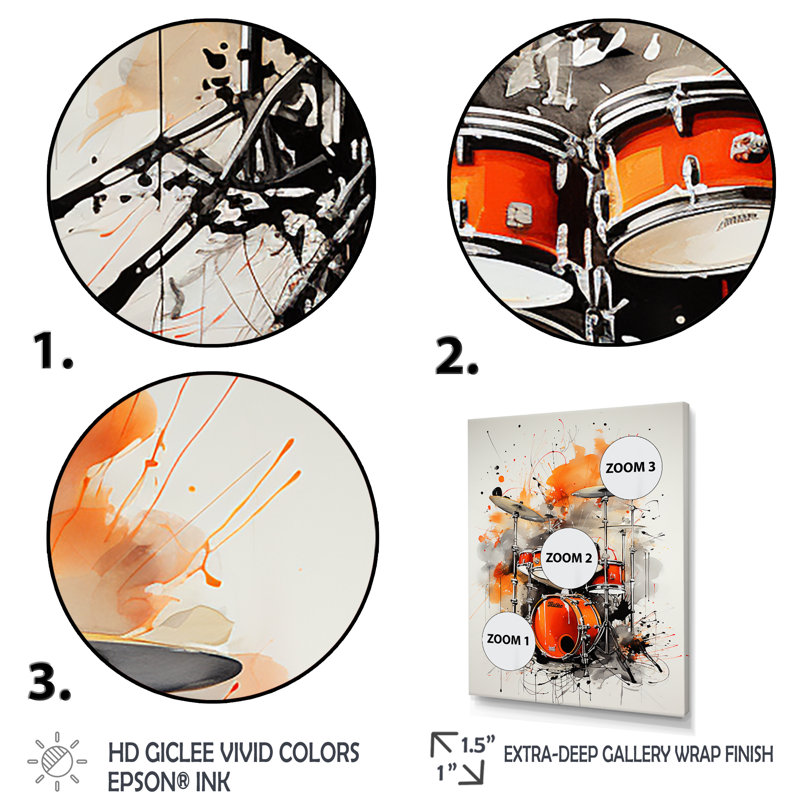 Red Silver Spark Drum Rhythm - Art mural musique, Cadre photo noir, H 20 po x l 12 po x P 1 po