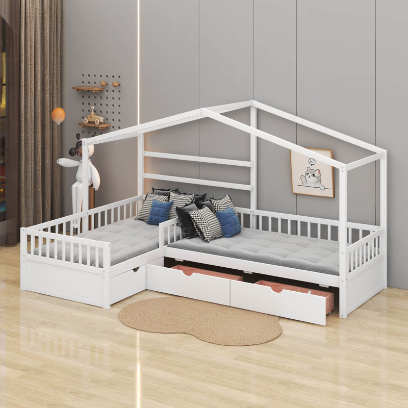 Lit plateforme simple avec tiroirs, Blanc