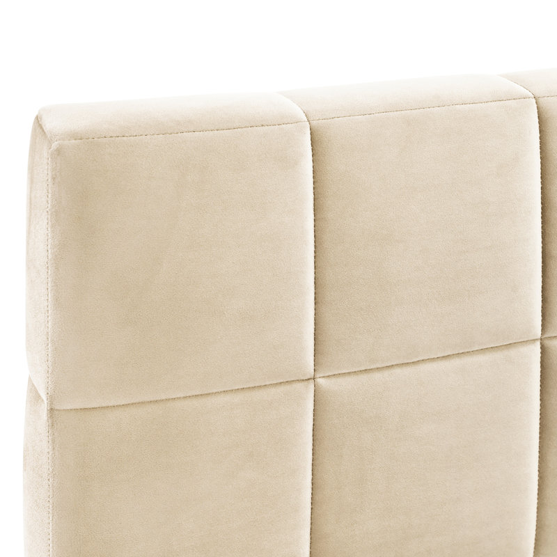 Lit de jour beige rembourré pleine grandeur - Style classique moderne, rehausse la chambre à coucher, avec élégance en velours de lattes, s'adapte à la chambre à coucher, support