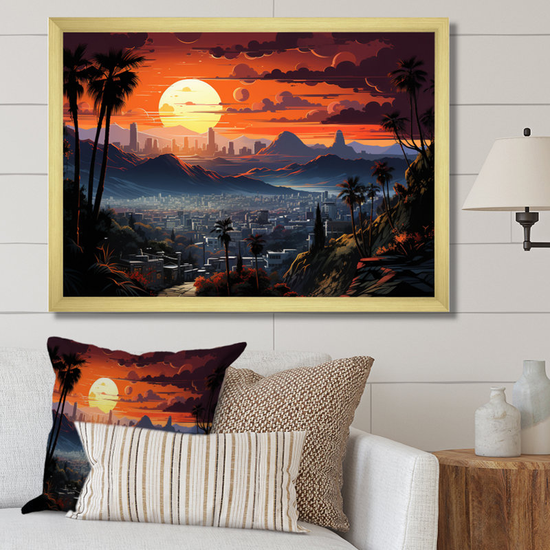«Malacay Orange Grey City», impression de Los Angeles, Cadre doré à une seule photo, H 16 po x l 32 po x P 1 po