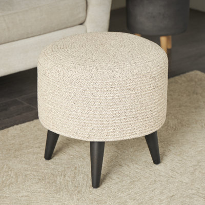 Lakesiha Polyester Chevron Textured Beige Stool with Black Wooden Legs