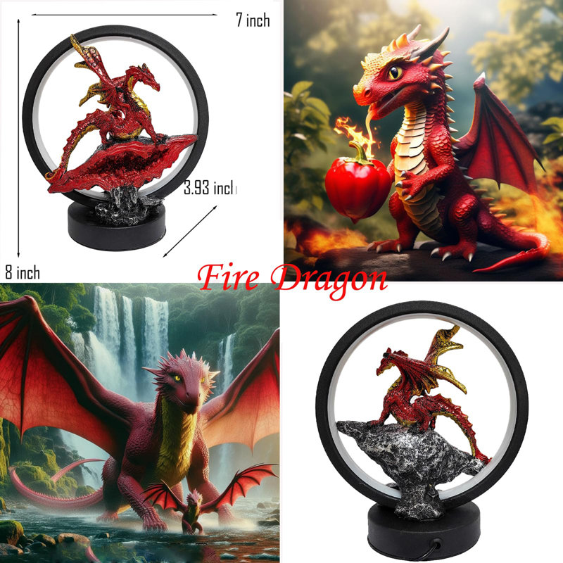 Statue de dragon Figurine Lampe de table unique, Rouge